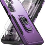 YmhxcY Galaxy S21 Plus Case,Samsung S21 Plus Case with 2 Pack 3D Hooked Camouflage Protector, [Militia-Grade] 360°Finger Ring Holder Shockproof Retaining Caser for Galaxy S21 Plus (ZZ-Purple/Shaded)
