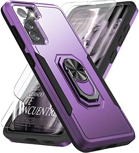 YmhxcY Galaxy S21 Plus Case,Samsung S21 Plus Case with 2 Pack 3D Hooked Camouflage Protector, [Militia-Grade] 360°Finger Ring Holder Shockproof Retaining Caser for Galaxy S21 Plus (ZZ-Purple/Shaded)