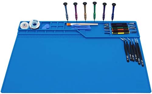 Hengtianmei Heat Insulation Silicone Repair Mat with Scale Ruler and Screw Feature for Soldering Iron, Phone and Computer Repair Dimension: 22 x 14 Inches (H-203)