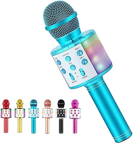Instruct Changing Karaoke Microphone for Younger of us Singing,5 in 1 Wi-fi Bluetooth Microphone with LED Lights Karaoke Machine Transportable Mic Speaker Participant Recorder for Home Birthday celebration Birthday
