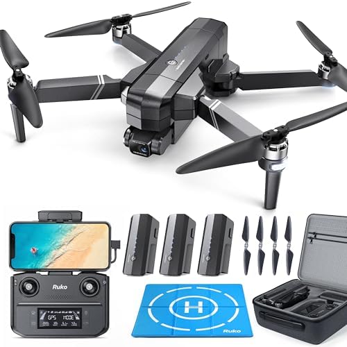 Ruko F11GIM2 GPS Drone with Camera, 2 Axis Gimbal+EIS, 9800ft Prolonged Range, Auto Return Dwelling, 3 Batteries 96 Min Flight Time, Foldable with Landing Pad Compliance with FAA A long way-off ID