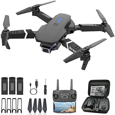 MOCVOO Drone with Twin Camera for Adults Beginners Children, Foldable RC Quadcopter, Toys Drone Gifts, 1080P FPV Video, 3 Batteries, Carrying Case, One Key Begin, Headless Mode, Waypoints cruise, 360° Flips
