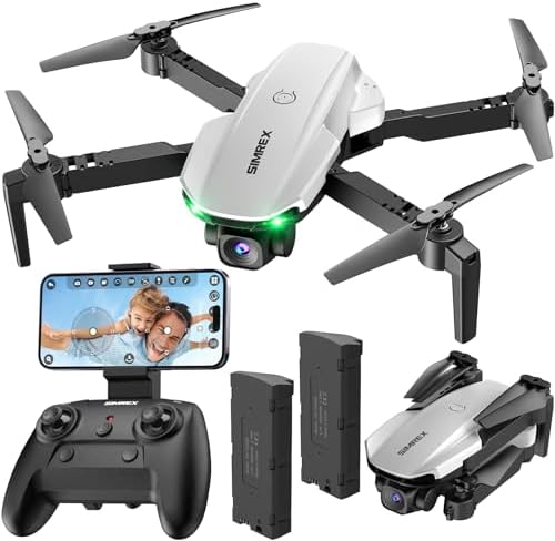 SIMREX X800 Drone with Digicam for Adults Kids, 1080P FPV Foldable Quadcopter with 90° Adjustable Lens, RGB Lights, 360° Flips, One Key Take Off/Landing, Altitude Expend, 2 Batteries (White)