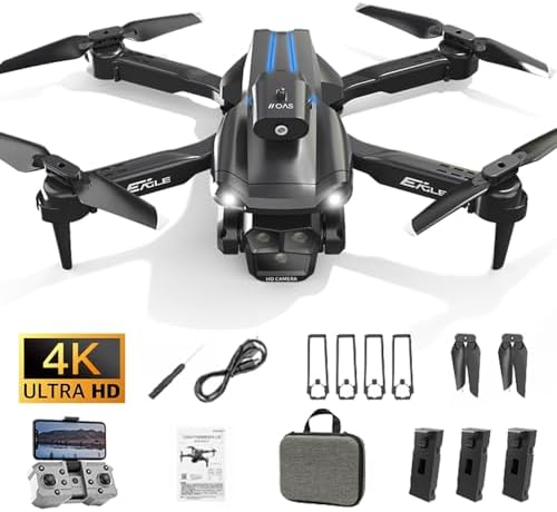 HYTOBP M° 4K Drone with Digicam, Triple Cameras, 360° Obstacle Avoidance Drone, Forty five Minutes Flight, 3 Batteries, 90° Adjustable Lens, Auto Return, 360° Flip, One Key Pick Off/Land, Drone for Teenagers and Beginners