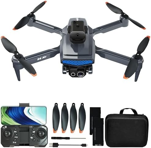 The MINI Drone with Twin Camera, Foldable and Lightweight Drone for Adult/Kids, RC Drones with Optical Trek Space, 360° Obstacle Aviodance, 90°Adjustable Lens, One Key Commence up/Land, Super Return Dwelling, D6 Dark