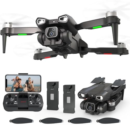 12Pro Brushless Motor Drone, 4K Adjustable Camera Drone Backside Camera 2 Batteries Max 40km/h Optical Circulate Positioning 5G WiFi FPV Quadcopter for Beginners